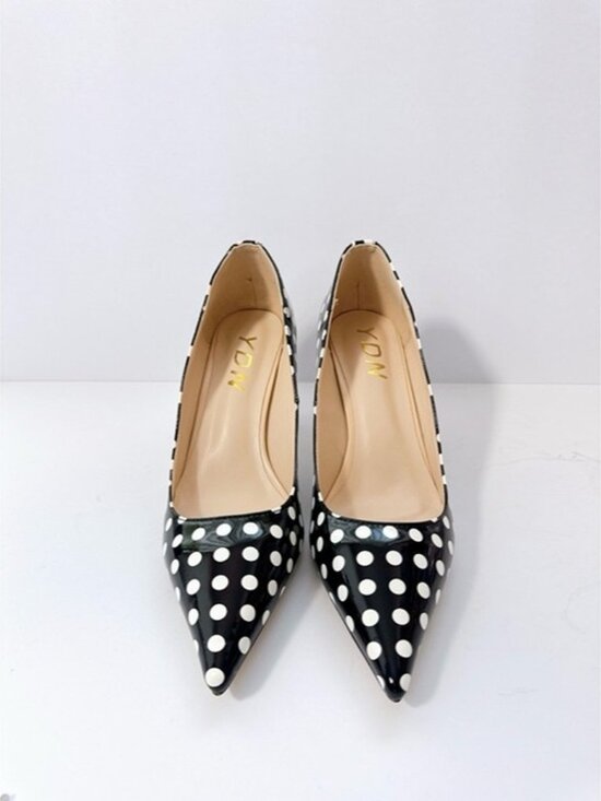 Shoes - Size 11 Women’s Black White Polka Dot Patent Pointed Toe Heels Pumps YDN